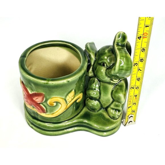 Vintage Baby Elephant Planter Small Trunk Up Ceramic Green Pink Yellow 4x3x4” - Picture 10 of 10